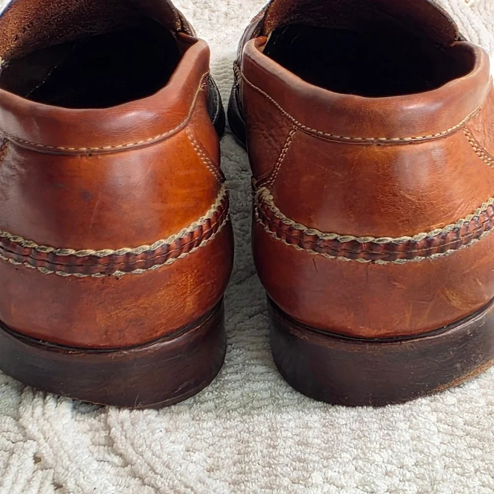 VTG Cole Haan Country Penny Loafers Brown Handsewn Leather Mens 12 Narrow Brazil